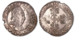 Henri III - Demi-franc au col plat 1588 Q (Narbonne). Henri III - Demi-franc au col plat 1588 Q (Narbonne).