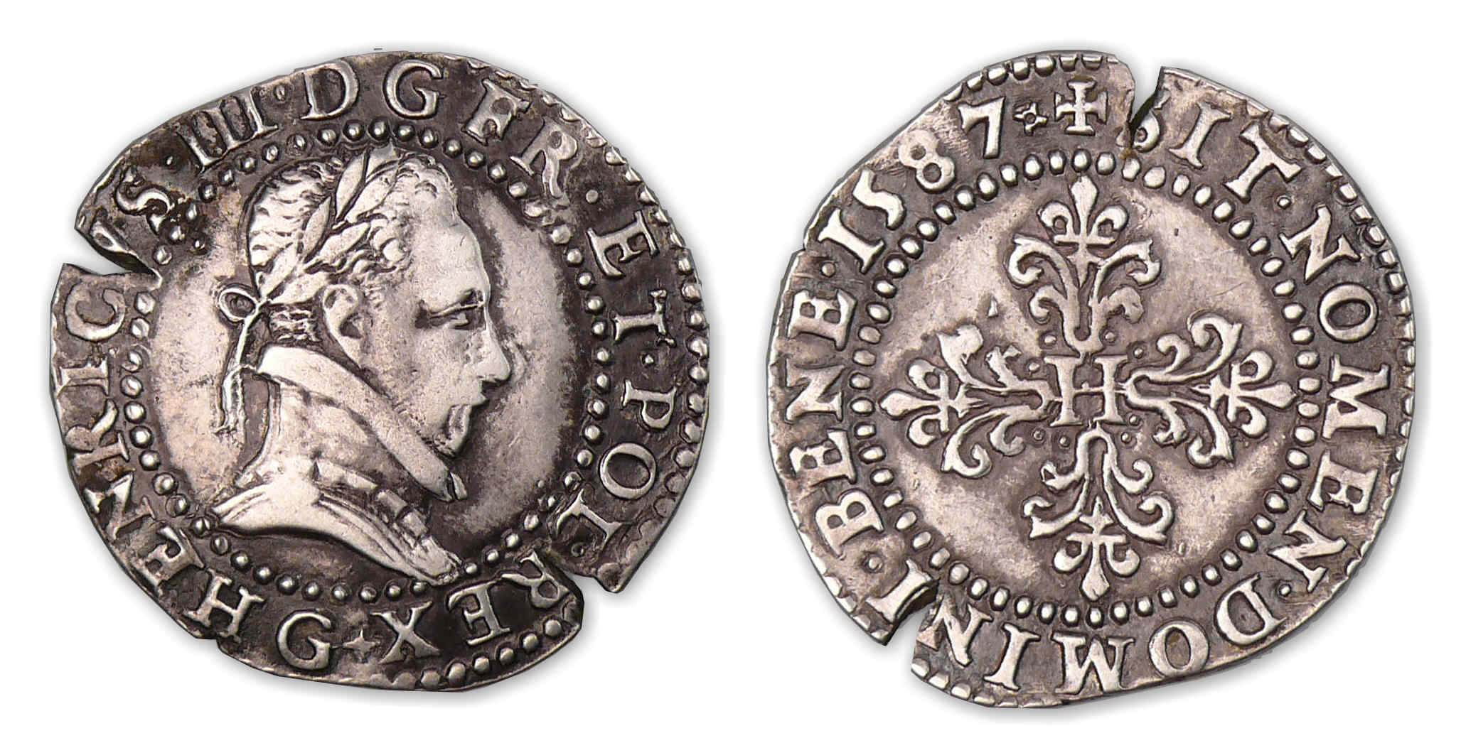 Henri III - Demi-franc au col plat 1587 G (Poitiers). Henri III - Demi-franc au col plat 1587 G (Poitiers).