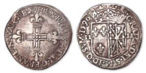 Henri IV - Quart d'écu de Navarre 1590 (Saint-Palais ). Henri IV - Quart d'écu de Navarre 1590 (Saint-Palais ).