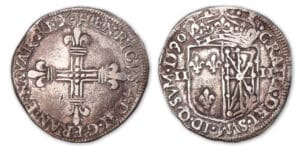 Henri IV - Quart d'écu de Navarre 1601 (Saint-Palais ). Henri IV - Quart d'écu de Navarre 1601 (Saint-Palais ).