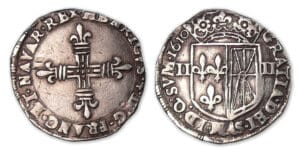 Henri IV - Quart d'écu de Navarre 1610 (Saint-Palais ). Henri IV - Quart d'écu de Navarre 1610 (Saint-Palais ).