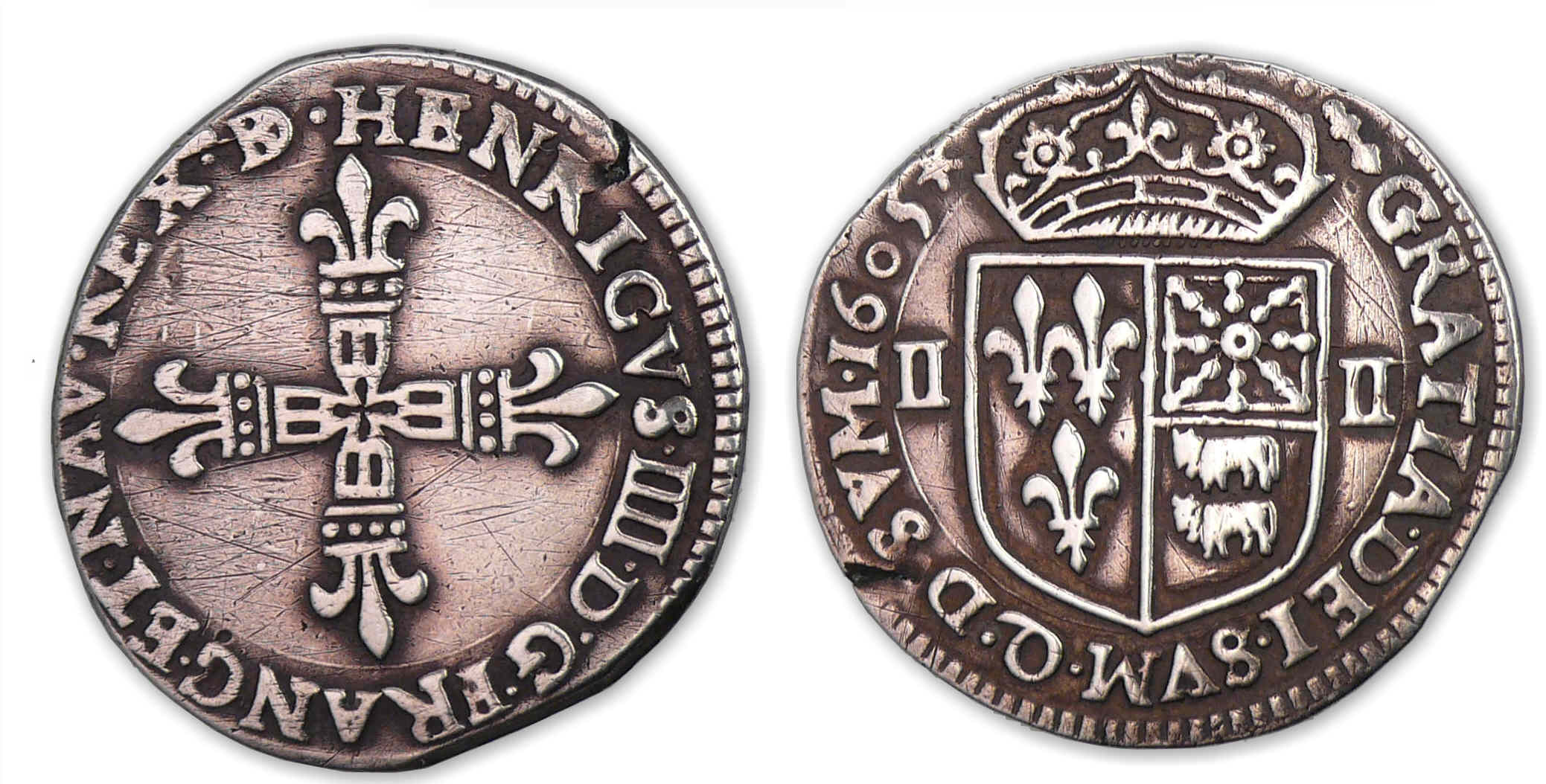 Henri IV - Quart d'écu du Béarn 1605 (Morlaàs). Henri IV - Quart d'écu du Béarn 1605 (Morlaàs).