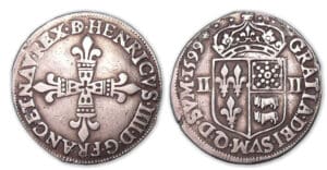 Henri IV - Quart d'écu du Béarn 1599 (Morlaàs). Henri IV - Quart d'écu du Béarn 1599 (Morlaàs).