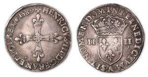 Henri III - Quart d'écu 1589 A (Paris). Henri III - Quart d'écu 1589 A (Paris).