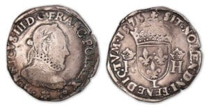 Henri III - Teston 3e type 1575 L (Bayonne). Henri III - Teston 3e type 1575 L (Bayonne).
