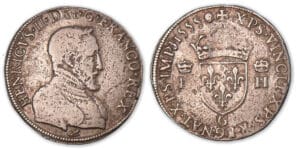 Henri II - Teston Buste nu 1er type 1555 G (Poitiers). Henri II - Teston Buste nu 1er type 1555 G (Poitiers).
