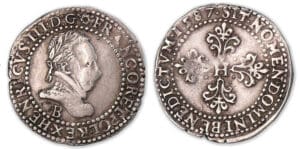 Henri III - Demi-franc au col plat 1587 B (Rouen). Henri III - Demi-franc au col plat 1587 B (Rouen).