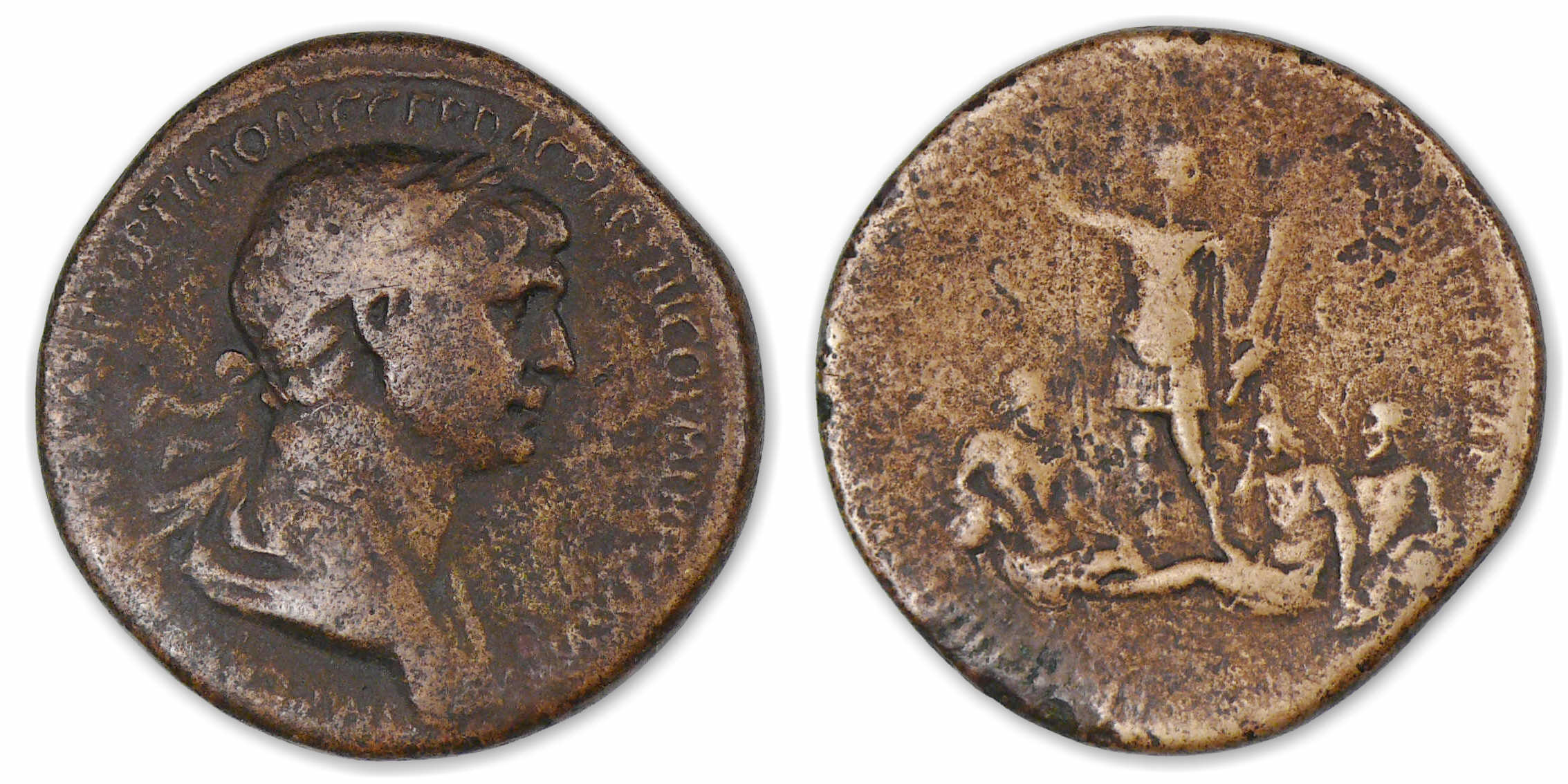 Trajan - Sesterce (116, Rome) Tibre. Trajan - Sesterce (116, Rome) Tibre.