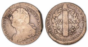 2 sols au faisceau type FRANCOIS 1793 T (Nantes). 2 sols au faisceau type FRANCOIS 1793 T (Nantes).