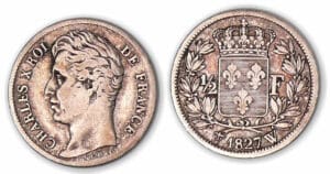 1/2 franc Charles X 1827 W (Lille). 1/2 franc Charles X 1827 W (Lille).