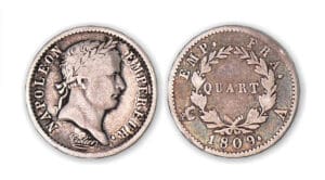 1/4 franc Napoléon revers emp. fra 1809 A (Paris). 1/4 franc Napoléon revers emp. fra 1809 A (Paris).