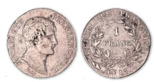 1 franc Bonaparte Premier Consul An 12 I (Limoges). 1 franc Bonaparte Premier Consul An 12 I (Limoges).