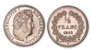 1/2 franc Louis-Philippe I 1842 BB (Strasbourg). 1/2 franc Louis-Philippe I 1842 BB (Strasbourg).