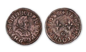 Henri III - Denier tournois 1586 G (Poitiers). Henri III - Denier tournois 1586 G (Poitiers).