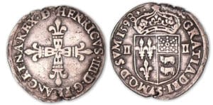 Henri IV - Quart d'écu du Béarn 1598 (Morlaàs). Henri IV - Quart d'écu du Béarn 1598 (Morlaàs).