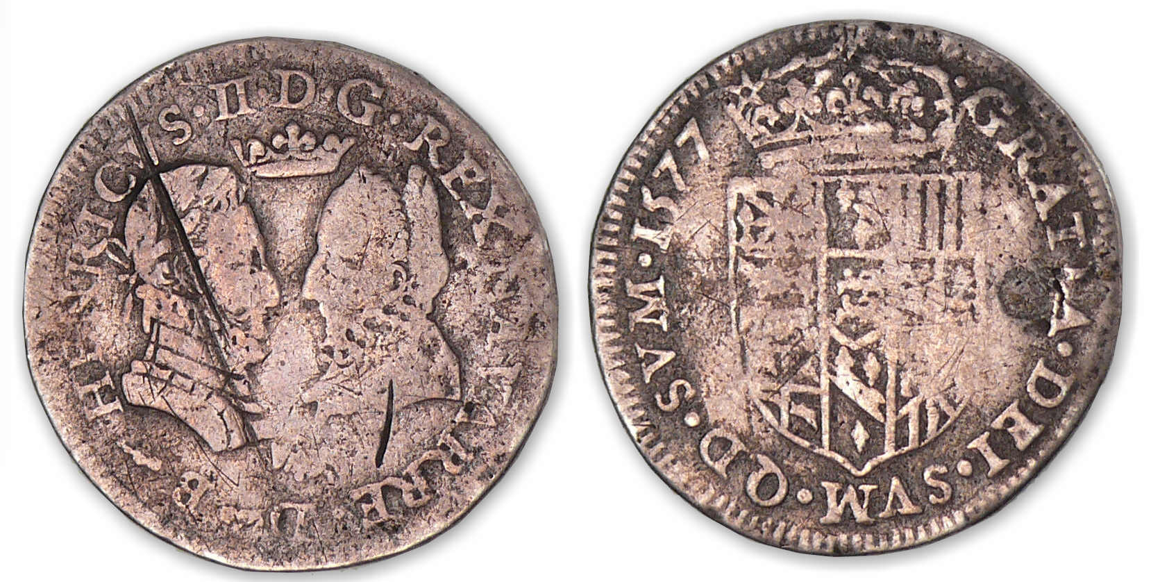 Navarre - Henri III de Navarre, II de Béarn - Demi-teston 1577 (Pau). Navarre - Henri III de Navarre, II de Béarn - Demi-teston 1577 (Pau).