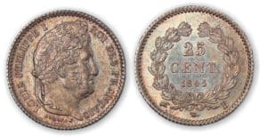 25 centimes Louis-Philippe I 1845 B (Rouen). 25 centimes Louis-Philippe I 1845 B (Rouen).