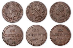 Lot de 3, 1 centime Dupré Directoire An 6-7-8 A (Paris). Lot de 3, 1 centime Dupré Directoire An 6-7-8 A (Paris).