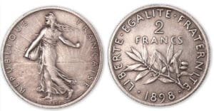 2 francs Semeuse 1898 flan mat.