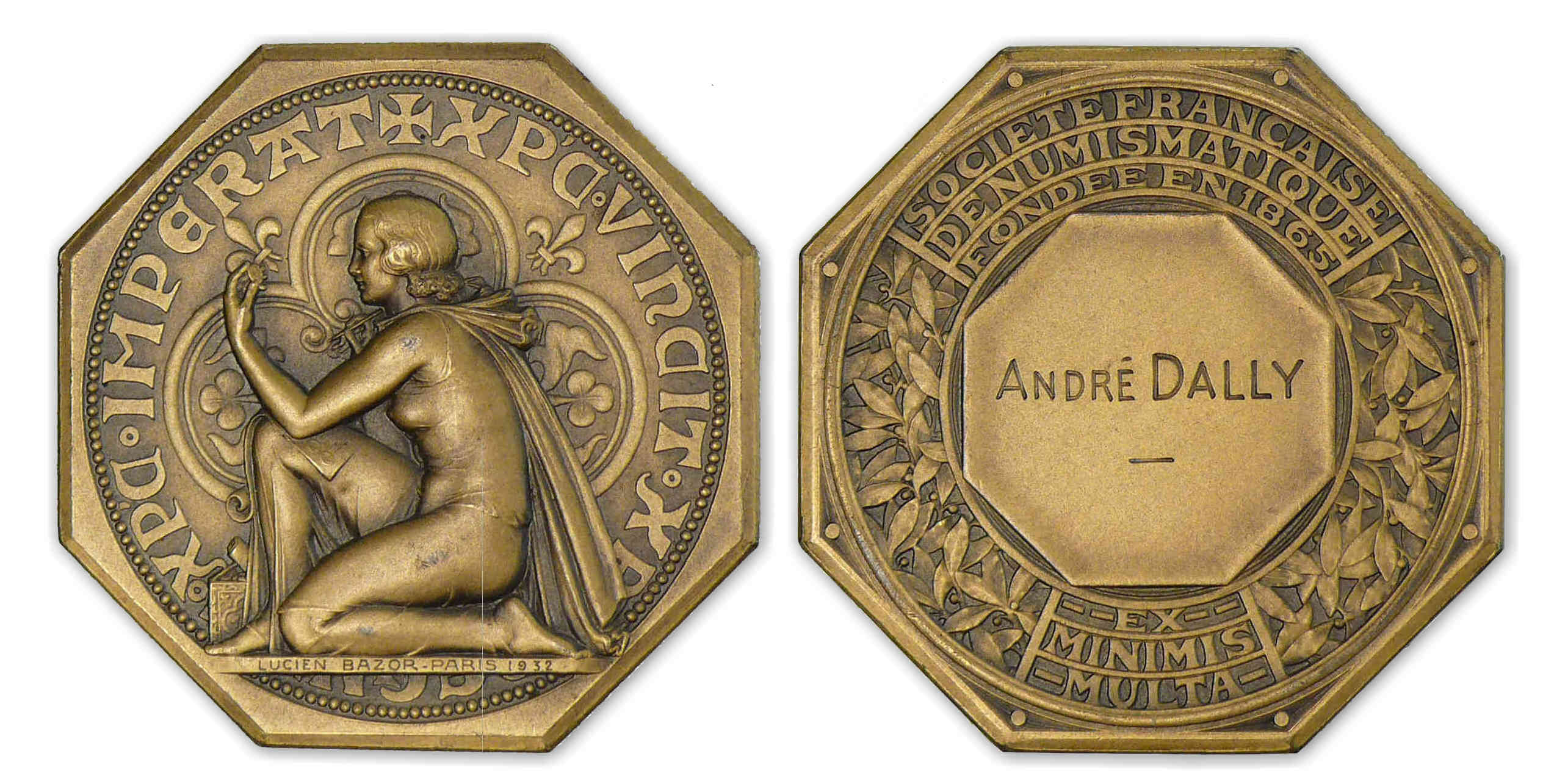 Jeton de la société française de numismatique - Epreuve en argent dorée - André DALLY. Jeton de la société française de numismatique - Epreuve en argent dorée - André DALLY.