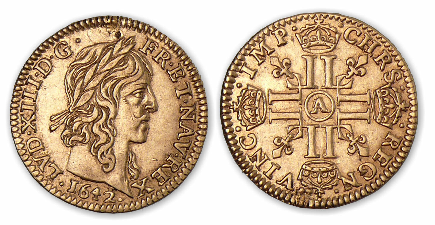 Louis XIII - Demi-louis d'or 1642 A (Paris). Louis XIII - Demi-louis d'or 1642 A (Paris).