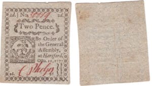 Etats-Unis - Bank Note - State Connecticut - 1777 issue, October 11th 1777 - 2 pence