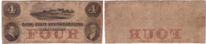 Etats-Unis - Bank Note - Obsolete currency - South Carolina (Charleston), Bank State of South Carolina - 4 dollars May 8th 18xx