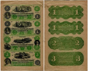 Etats-Unis - Bank Note - Obsolete currency - Florida (Tallahassee), Raid road company - planche complet 1, 2 et 3 dollars 18--