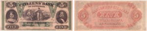 Etats-Unis - Bank Note - Obsolete currency - Louisiana (New Orleans), Citizens' bank - 5 dollars 18-- série A