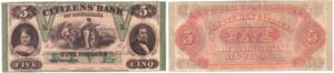 Etats-Unis - Bank Note - Obsolete currency - Louisiana (New Orleans), Citizens' bank - 5 dollars 18-- série A