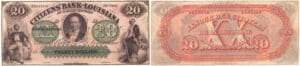 Etats-Unis - Bank Note - Obsolete currency - Louisiana (New Orleans), Citizens' bank - 20 dollars 18-- série D