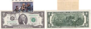 Etats-Unis - Bank Note - United States Notes - 2 dollars serie 1976 avec timbre premier jour July 4th 1977 Etats-Unis - Bank Note - United States Notes - 2 dollars serie 1976 avec timbre premier jour July 4th 1977