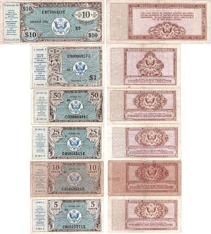 Etats-Unis - Bank Note - Military payment certificates - 5 cents, 10 cents, 25 cents, 50 cents, 1 dollar, 10 dollars serie 472 (lot de 6 billets) Etats-Unis - Bank Note - Military payment certificates - 5 cents, 10 cents, 25 cents, 50 cents, 1 dollar, 10 dollars serie 472 (lot de 6 billets)