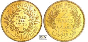 Tunisie - Mohamed El Habib, Bey (1922-1929) - 2 francs essai piéfort frappe médaille 1945