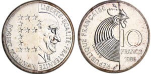 Cinquième république (1959- ) - 10 francs Shuman 1986 BU argent