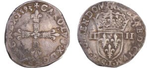 Charles X (1589-1590) - Quart d'écu - 1593 T (Nantes) Charles X (1589-1590) - Quart d'écu - 1593 T (Nantes)