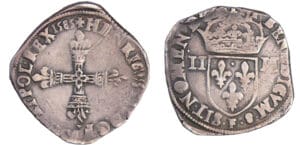 Henri III (1574-1589) - Quart d'écu - 1585 F (Angers) Henri III (1574-1589) - Quart d'écu - 1585 F (Angers)