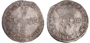 Louis XIV (1643-1715) - ¼ d'écu, frappe au marteau, avers côté croix - 1645 L (bayonne)