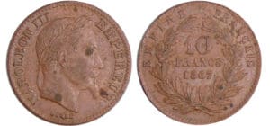 Napoléon III (1852-1870) - 10 francs grand module essai en Bronze 1867