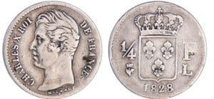 Charles X (1824-1830) - 1/4 de franc 1828 L (Bayonne) Charles X (1824-1830) - 1/4 de franc 1828 L (Bayonne)