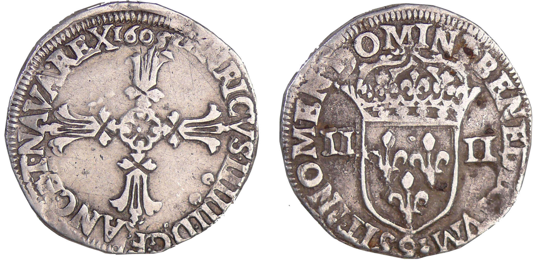 Henri IV (1589-1610) - Quart d'écu à la croix feuillue - 1605 9 (Rennes) Henri IV (1589-1610) - Quart d'écu à la croix feuillue - 1605 9 (Rennes)
