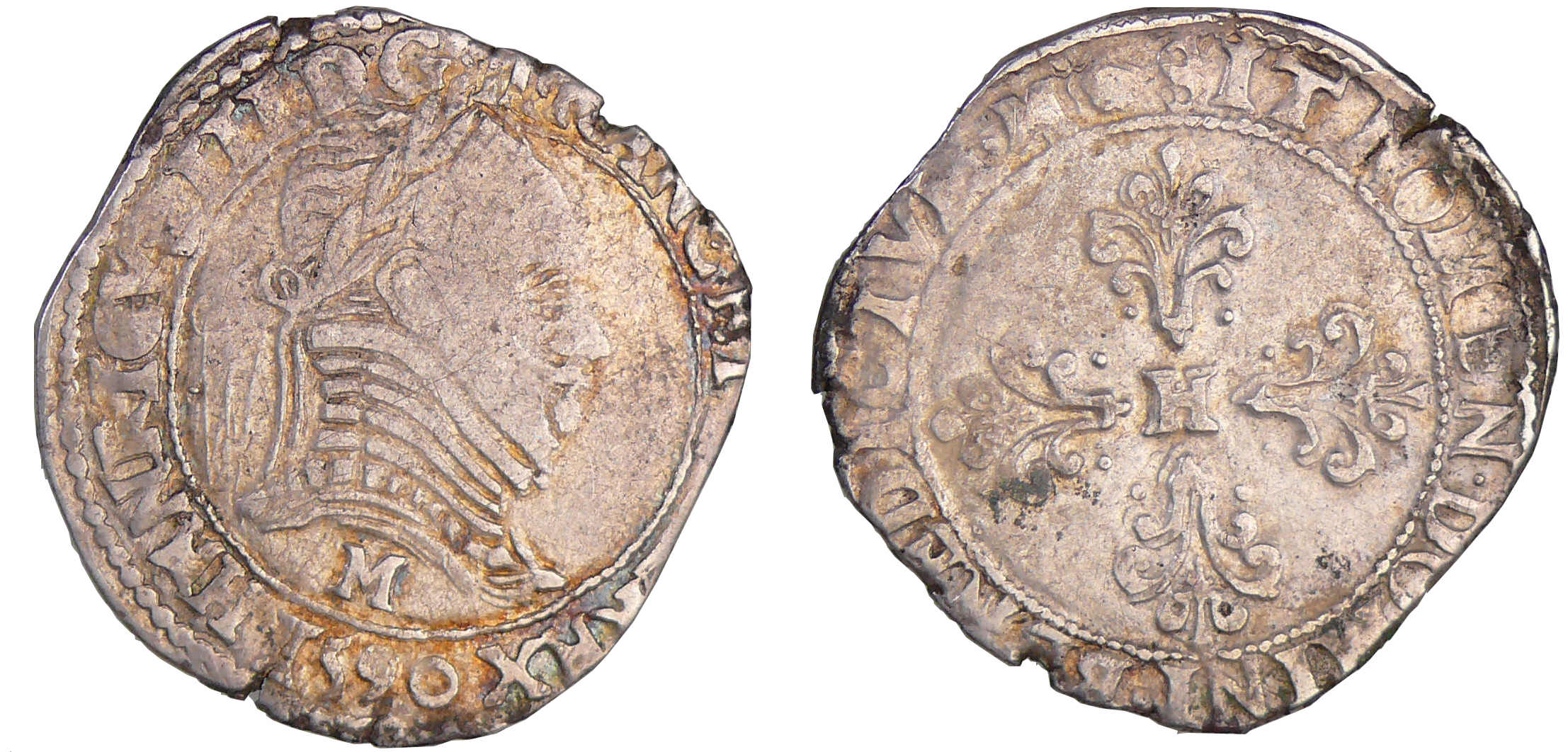 Henri III (1574-1589) - Demi-franc au col plat - 1590 M (Toulouse) Henri III (1574-1589) - Demi-franc au col plat - 1590 M (Toulouse)