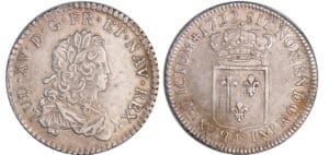 Louis XV (1715-1774) - 1/3 d'écu de France - 1722 E (Tours) flan neuf