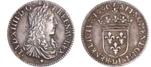 Louis XIV (1643-1715) - 1/12 d'écu au buste juvénile - 1660 D (Lyon) Louis XIV (1643-1715) - 1/12 d'écu au buste juvénile - 1660 D (Lyon)