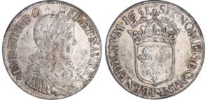 Louis XIV (1643-1715) - ½ écu à la mèche longue - 1651 F (Bayonne)