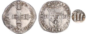 Louis XIV (1643-1715) - ¼ d'écu, frappe au marteau, avers côté croix - 1645 L (Bayonne)