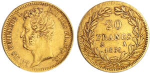 Louis-Philippe Ier (1830-1848) - 20 francs tête nue tranche en relief 1831 A (Paris) Louis-Philippe Ier (1830-1848) - 20 francs tête nue tranche en relief 1831 A (Paris)