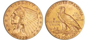 Etats-Unis - 2 1/2 dollars tête d'indien 1925 D (Denver)