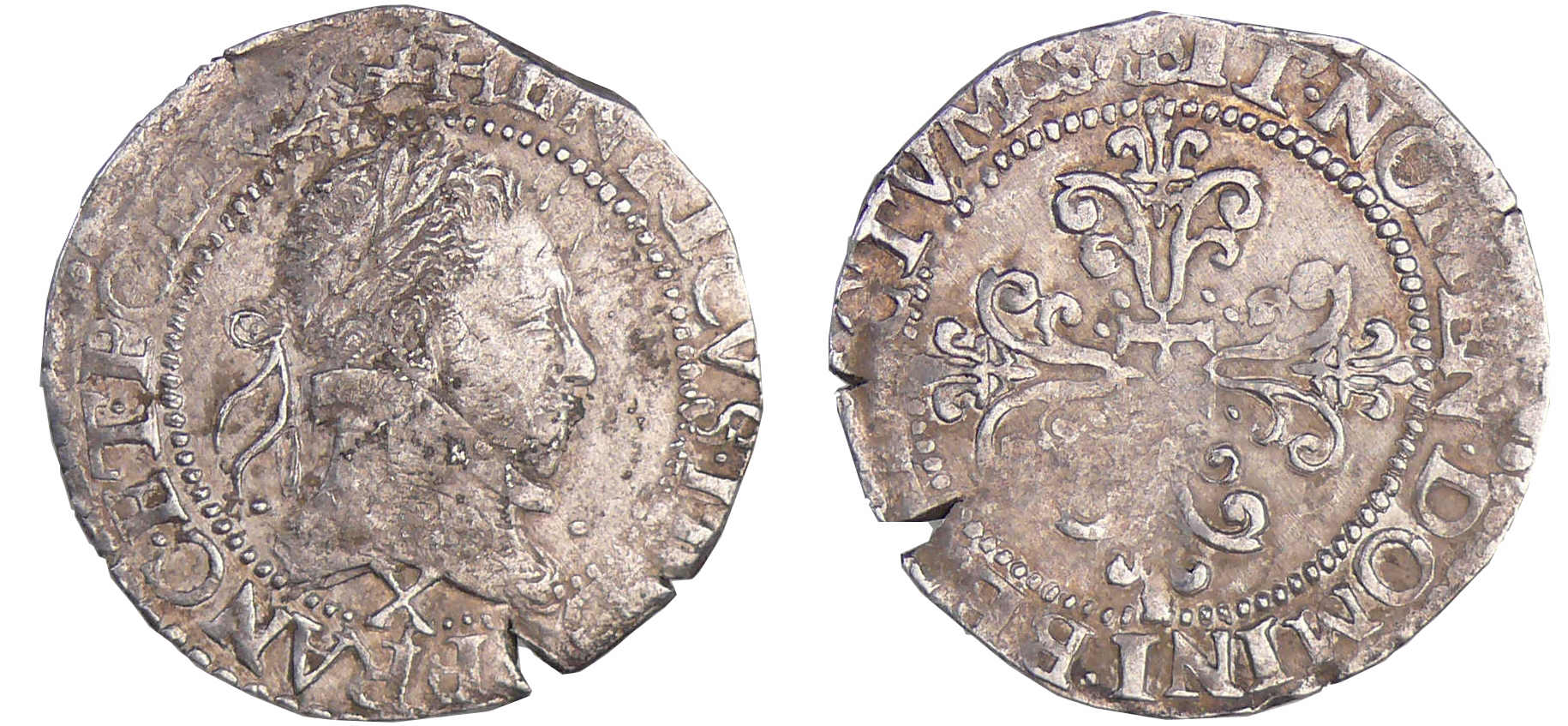 Henri III (1574-1589) - Quart de franc au col plat - 1587 X (Amiens) Henri III (1574-1589) - Quart de franc au col plat - 1587 X (Amiens)