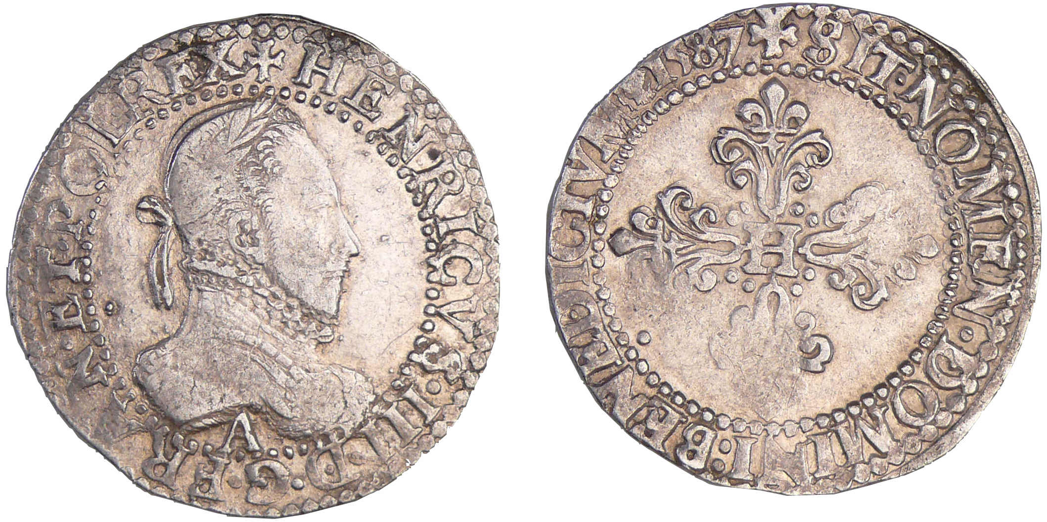 Henri III (1574-1589) - Demi-franc au col gauffré - 1587 A (Paris) Henri III (1574-1589) - Demi-franc au col gauffré - 1587 A (Paris)